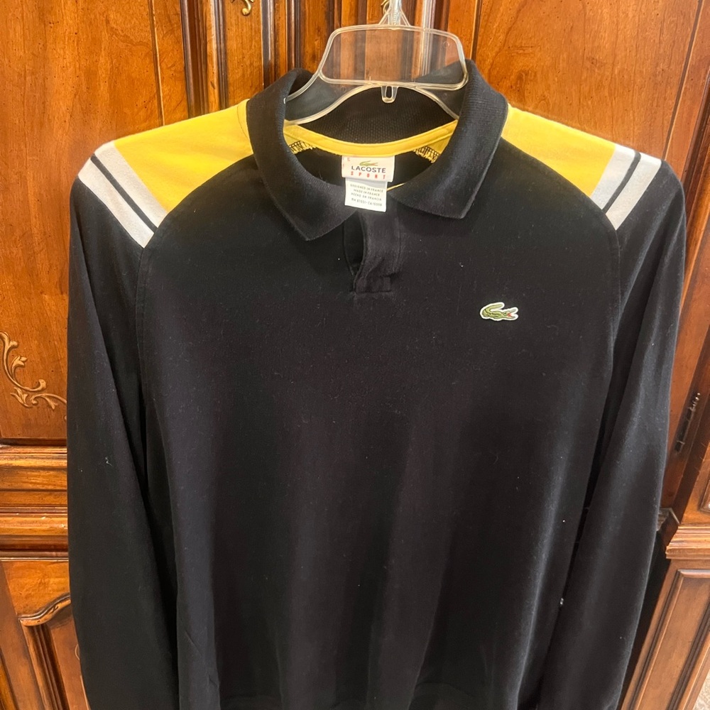 Vintage Lacoste Men's Long Sleeve Polo Shirt in Black and Yellow EUC - Picture 3 of 4